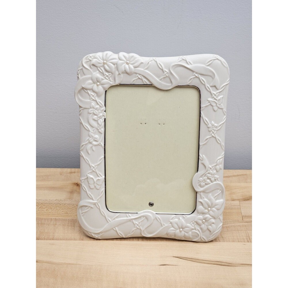 Lenox China "Cherish"  Floral Ribbons  5 x7 Picture Frame Vintage Ceramic